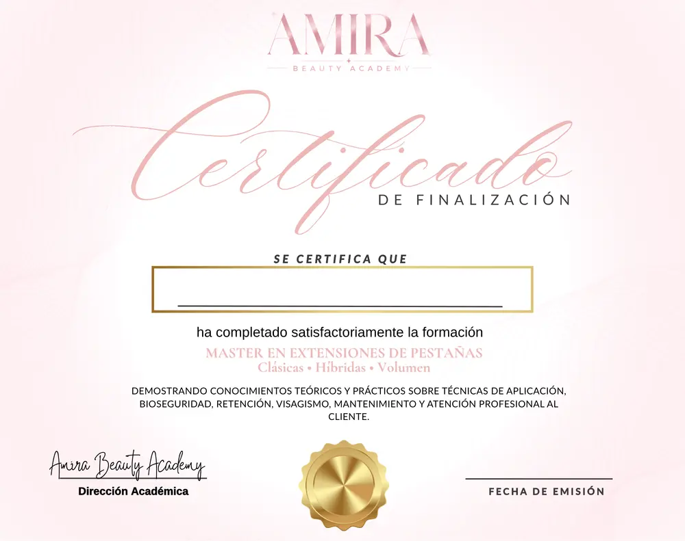 Certificado de Finalización de Amira Beauty Academy